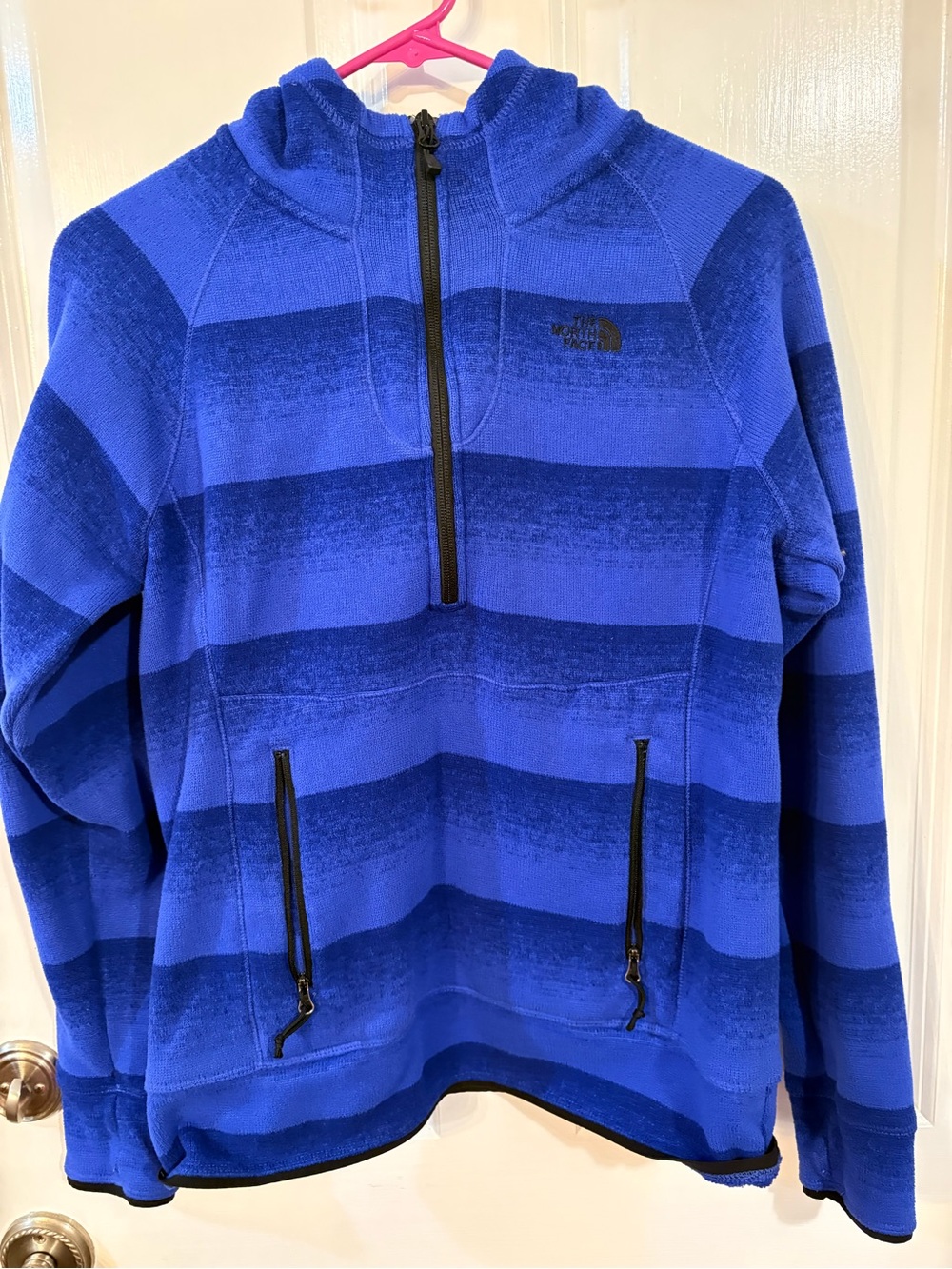 North Face Blue Striped Zip-Up Fleece
